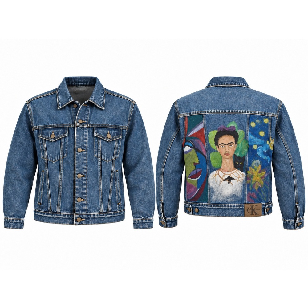 Vintage Y2K Calvin Klein Jeans Custom Hand Painted Denim Trucker Jacket Medium